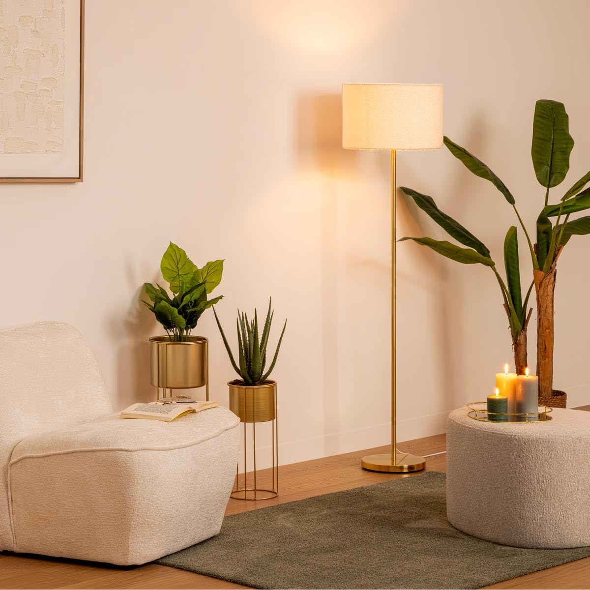 Paris Prix Atmosphera Créateur d'intérieur - Lampadaire Design Bouclette Tina 150cm Or