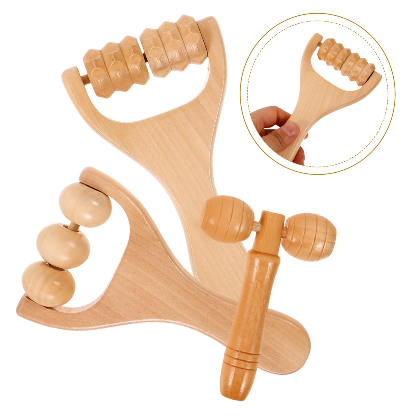 Massageroller Holz 3 Stück Fuß und Rückenmassagegerät Ergonomisch Glatt Geruchsneutral für Zuhause Reisen und Büro