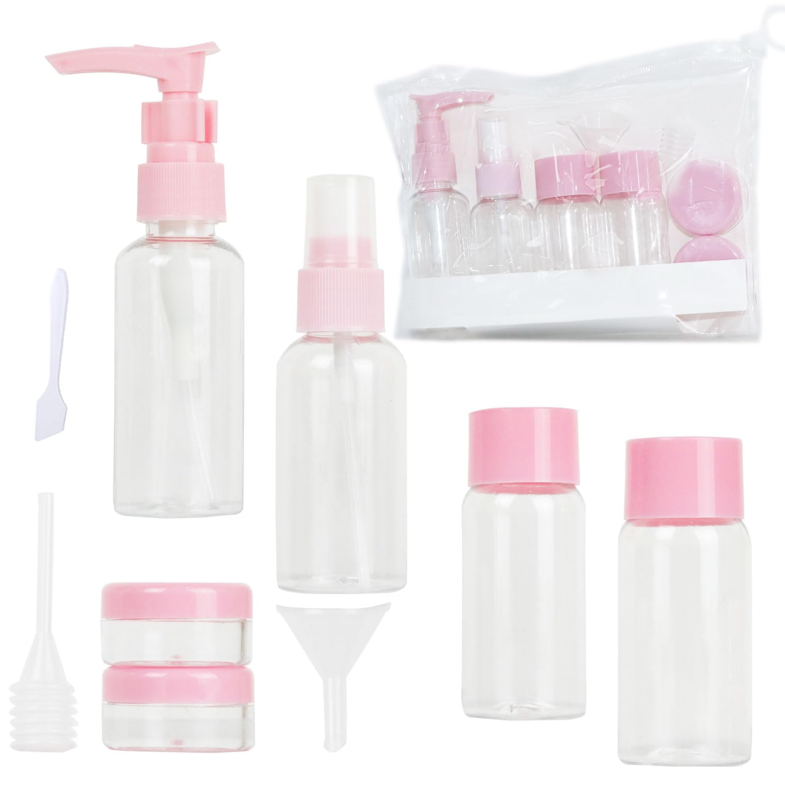 BNPHSIN Travel Bottles for Toiletries, Silicone Travel Bottles for Toiletries, Leak Proof Refillable Squeezable with Clear Toiletries Bag for Cosmetic Shampoo Lotion Makeup Shower Hand Soap