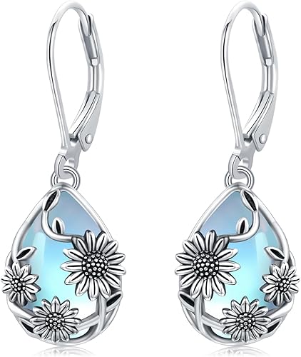 Moonstone Earrings 925 Sterling Silver Teardrop Leverback Dangle Earrings Jewelry Gifts for Women Girls