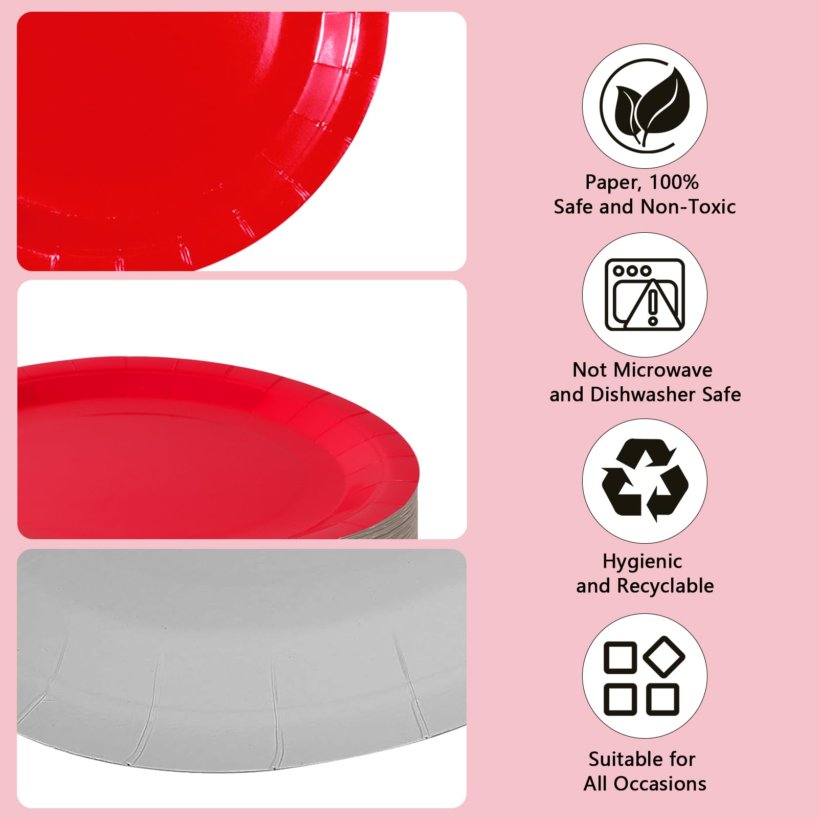 PYAILI Party Paper Plates, 50-Pack Disposable Red Plates, 18 Centimetres-7 Inch, 7 inches - Image 3