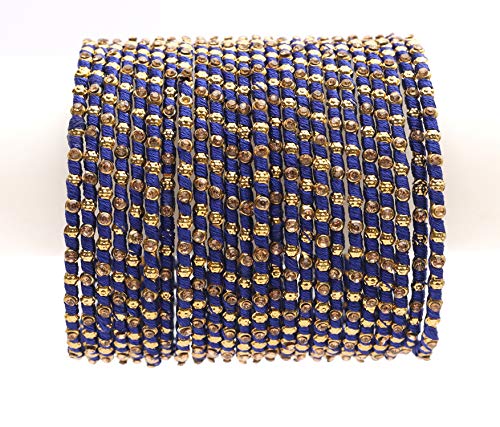 Image of Swara Creations Multicolored Metal bangles /kada Set wrapped in Silk Thread & golden dots for Women & Girls (24 Pcs)