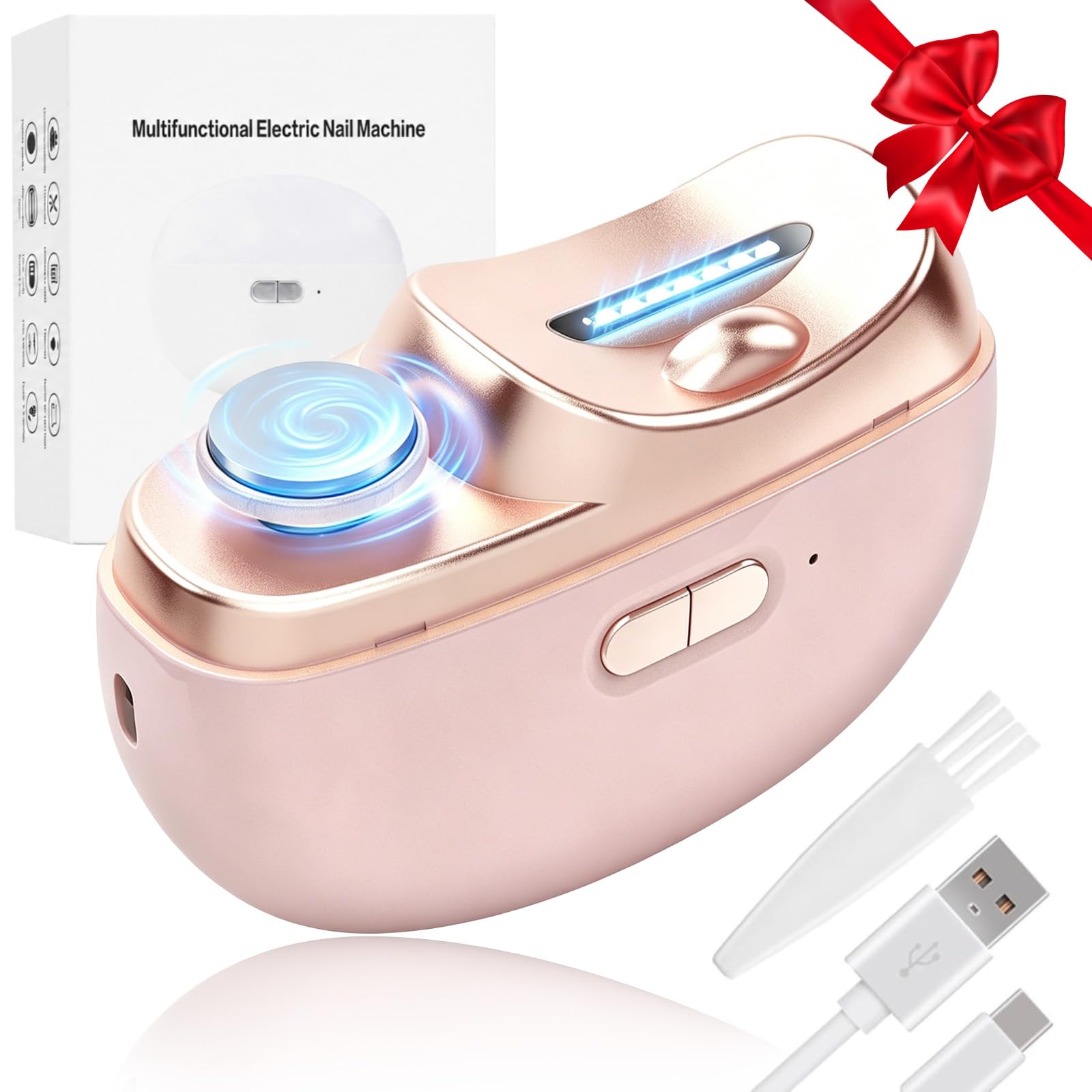 Cortaúñas eléctrico 2 en 1, recortador de uñas automático recargable con hoja de aleación alemana, herramienta de cuidado de uñas silenciosa sin dolor para personas mayores, niños y artritis (rosa)