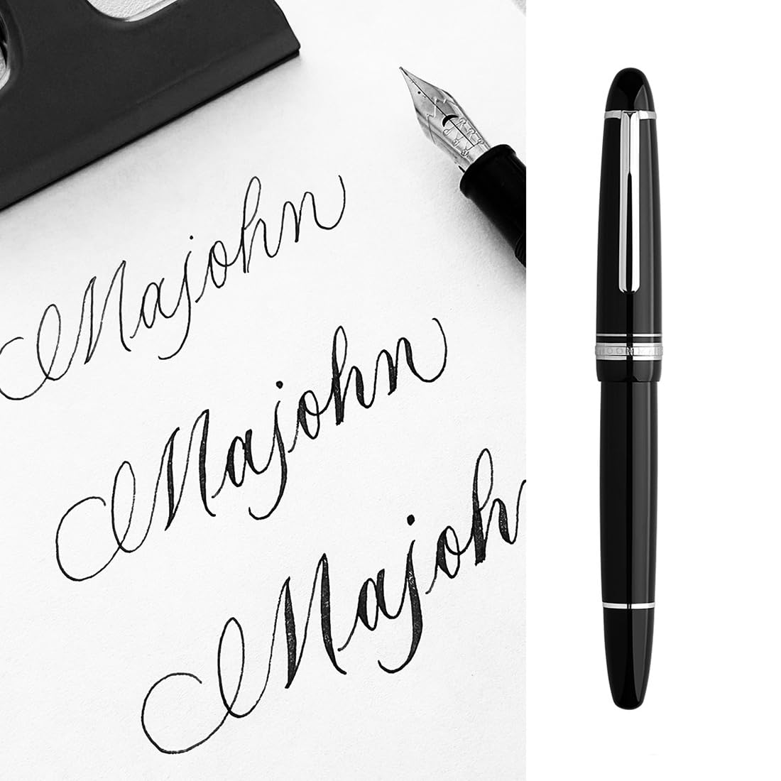 erofa Majohn P136 Piston Fountain Pen Flex Nib, Black Resin Flexible Writing Pen Set