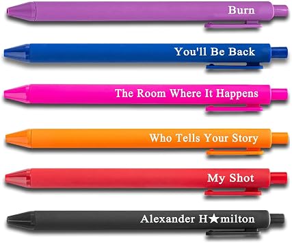 Hamilton the Musical 6-Pack Black Gel Pens Gift Set