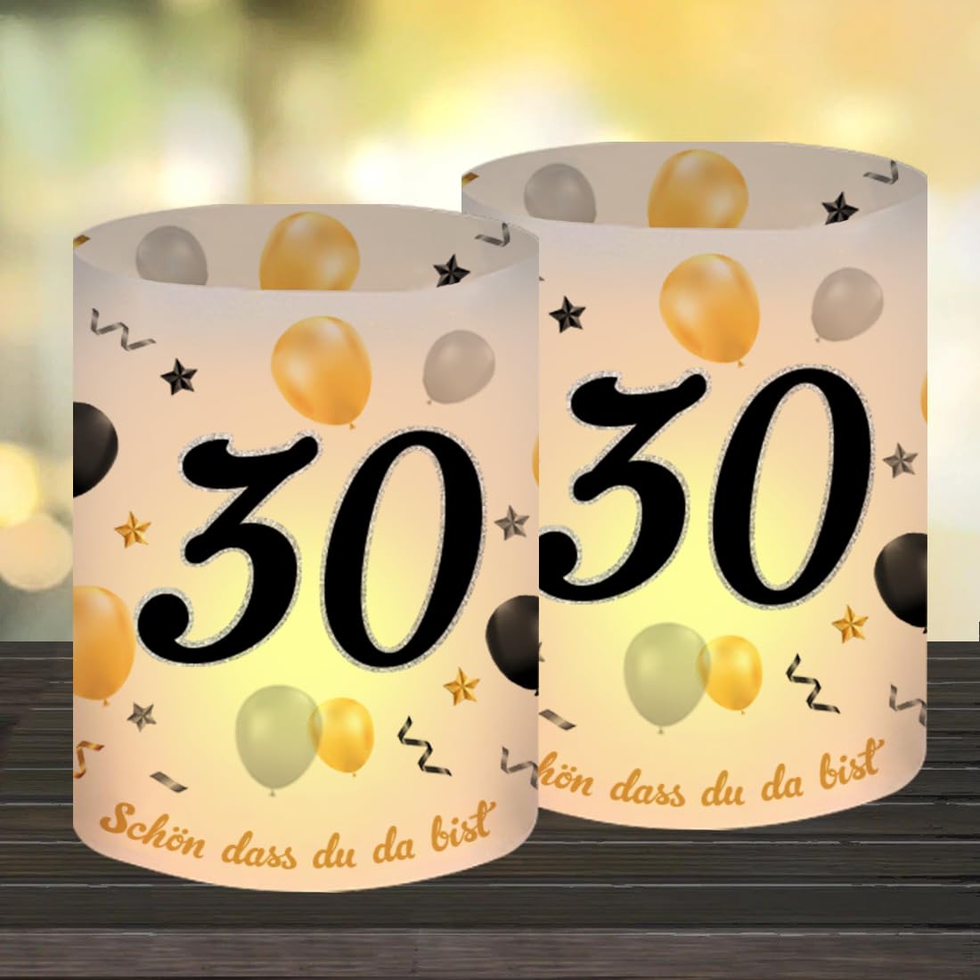 O-Kinee 12 Lantern Table Decoration 30th Birthday, Happy Birthday Women Woman Man Suitable for Tea Lights or Candles with Schön DASS Du Da Bist and