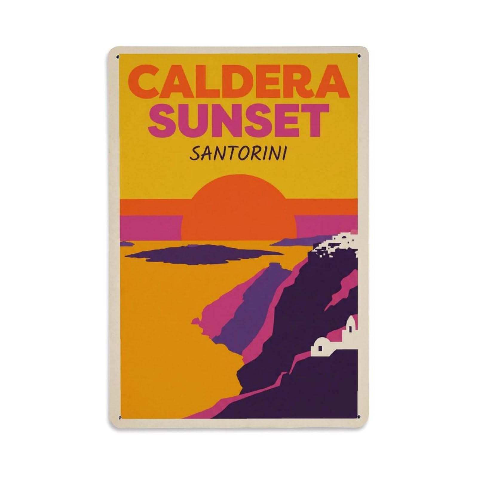 Gead 8X12inch Style Vintage Travel Santorini Caldera Sunset Metal Tin Sign