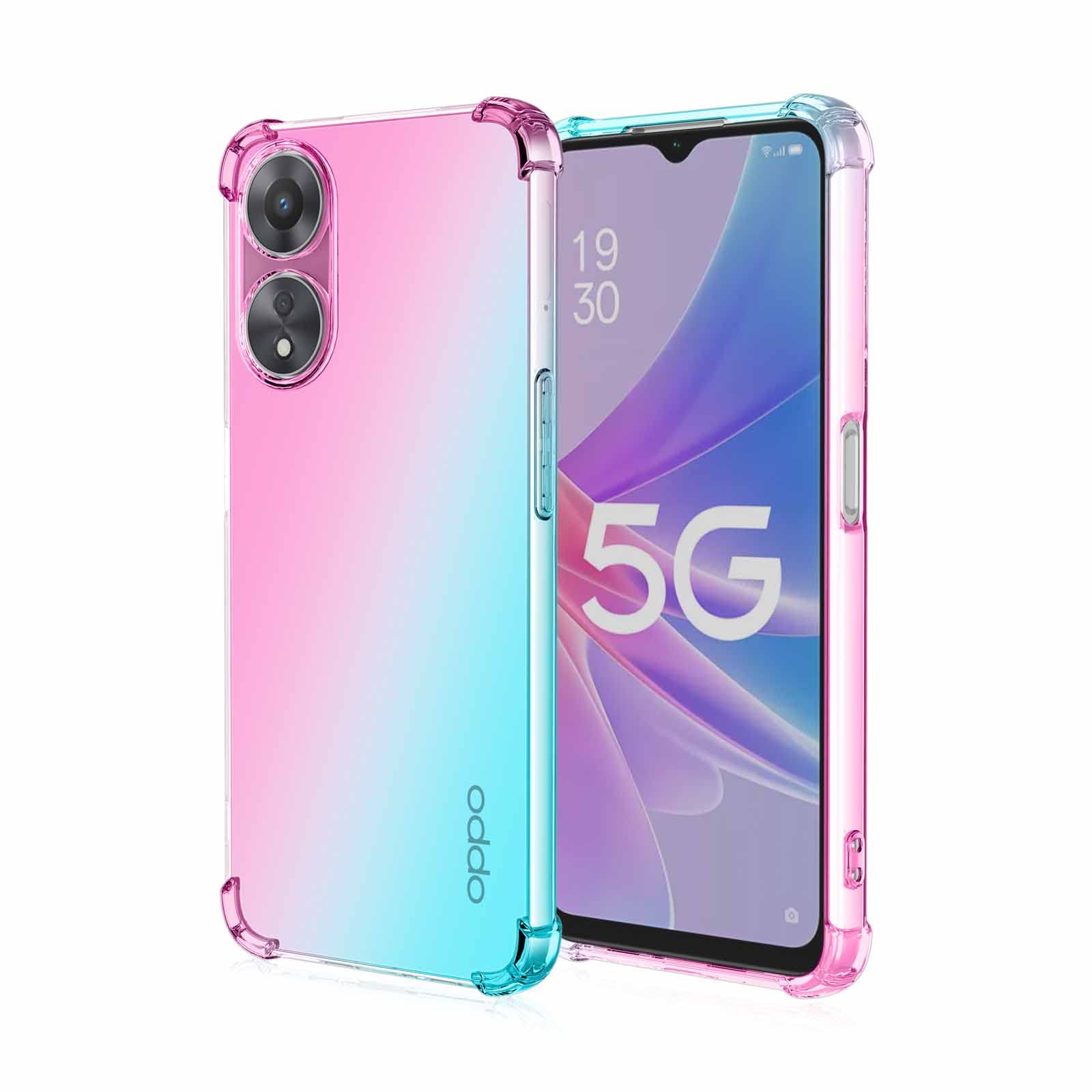 WOBURN Cover Sfumata Per Oppo A78 5G - Custodia In TPU Morbido Viola Blu + 2 Vetri Temperati, Antiurto - 2
