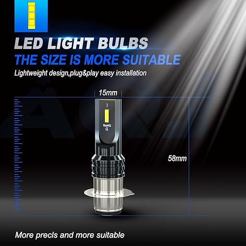 Miniatura 2 de Bombillas LED P15D H6M para faros delanteros de motocicleta, 6000 K, color blanco, superbrillantes, de haz altobajo, compatibles con Yamaha ATVS