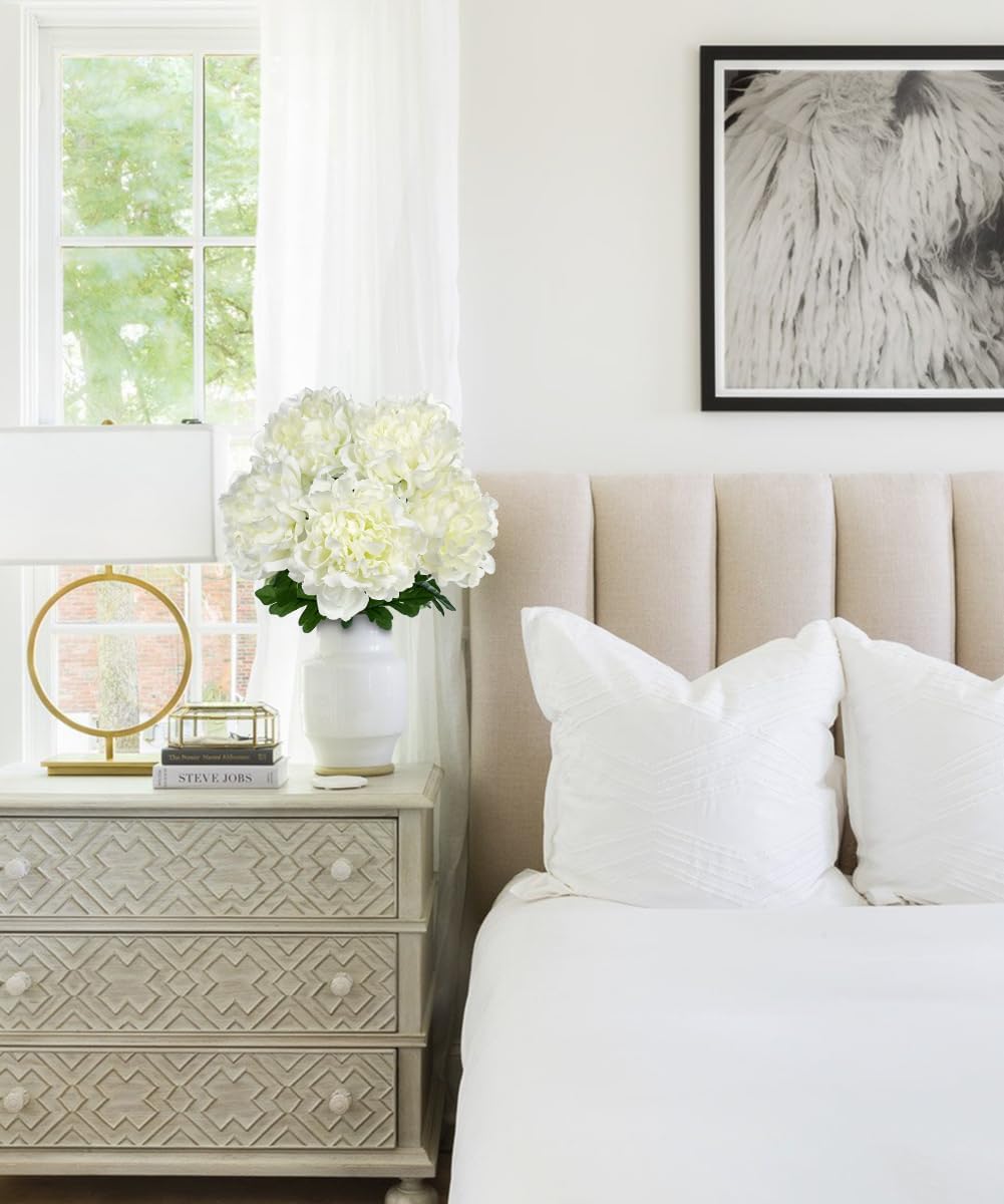 Briful Artificial Peony Flowers Bouquet 15.7" Faux White Silk Peonies Floral Arrangement Fake Flower Stems for Home Office Wedding Party Table Vase Centerpiece Decor - Image 4