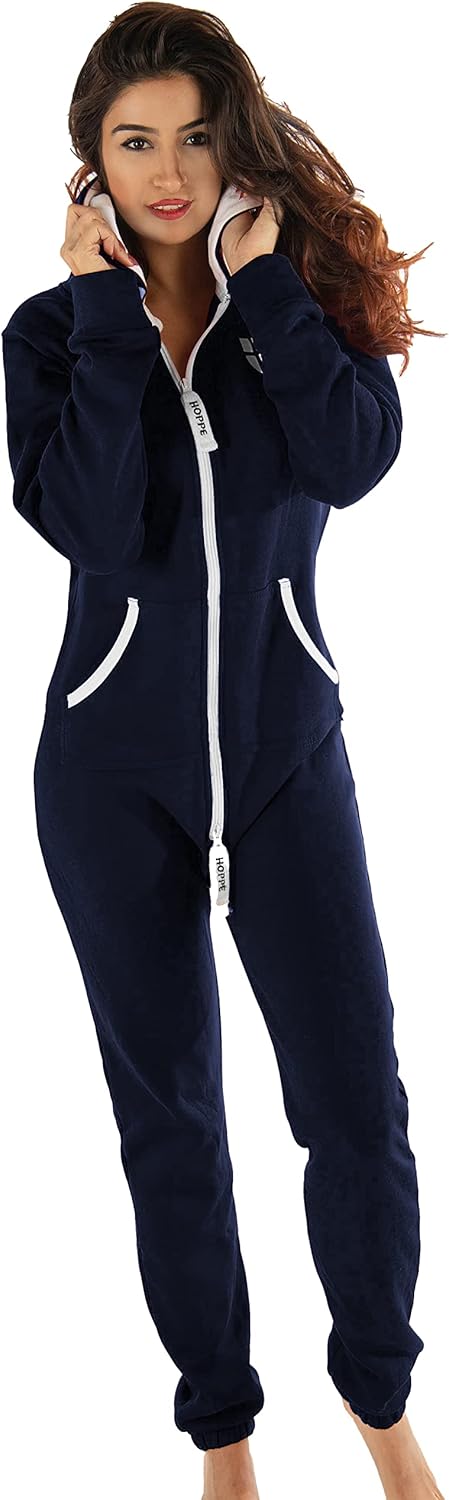 Gennadi Hoppe Jumpsuit voor dames, comfortabel, zacht huispak van katoen, blauw (navy), L