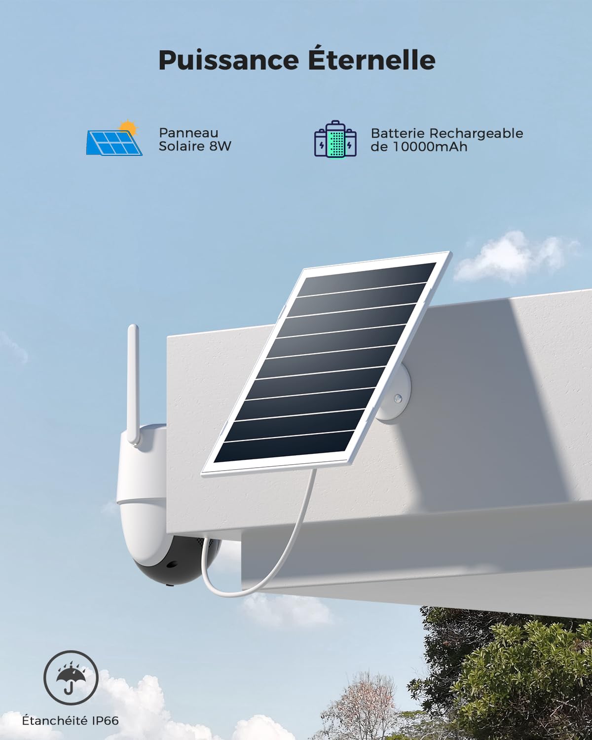 COCOCAM 24/7 AOV Camera Surveillance WiFi Exterieure sans Fil | 24/7 Enregistrement, Batterie 10000mAh Panneau Solaire 8W, 2K PTZ, Détection IA, Suivi par l'IA, Vision Nocturne 30 Mètres