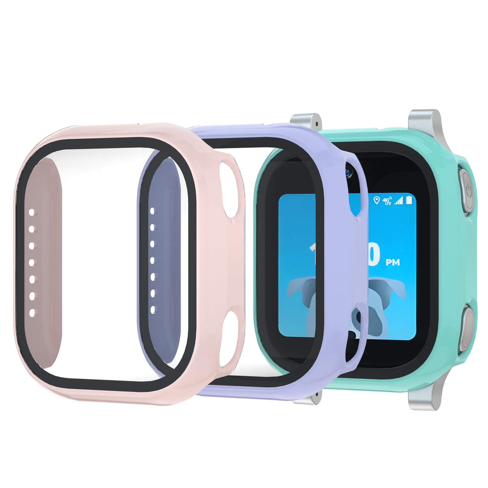 Screen Protector Compatible with AT&T Amigo Jr Watch, 3 Pack Bumper Case with Scratch-Resistant Tempered Glass (Teal+Purple+Pink)
