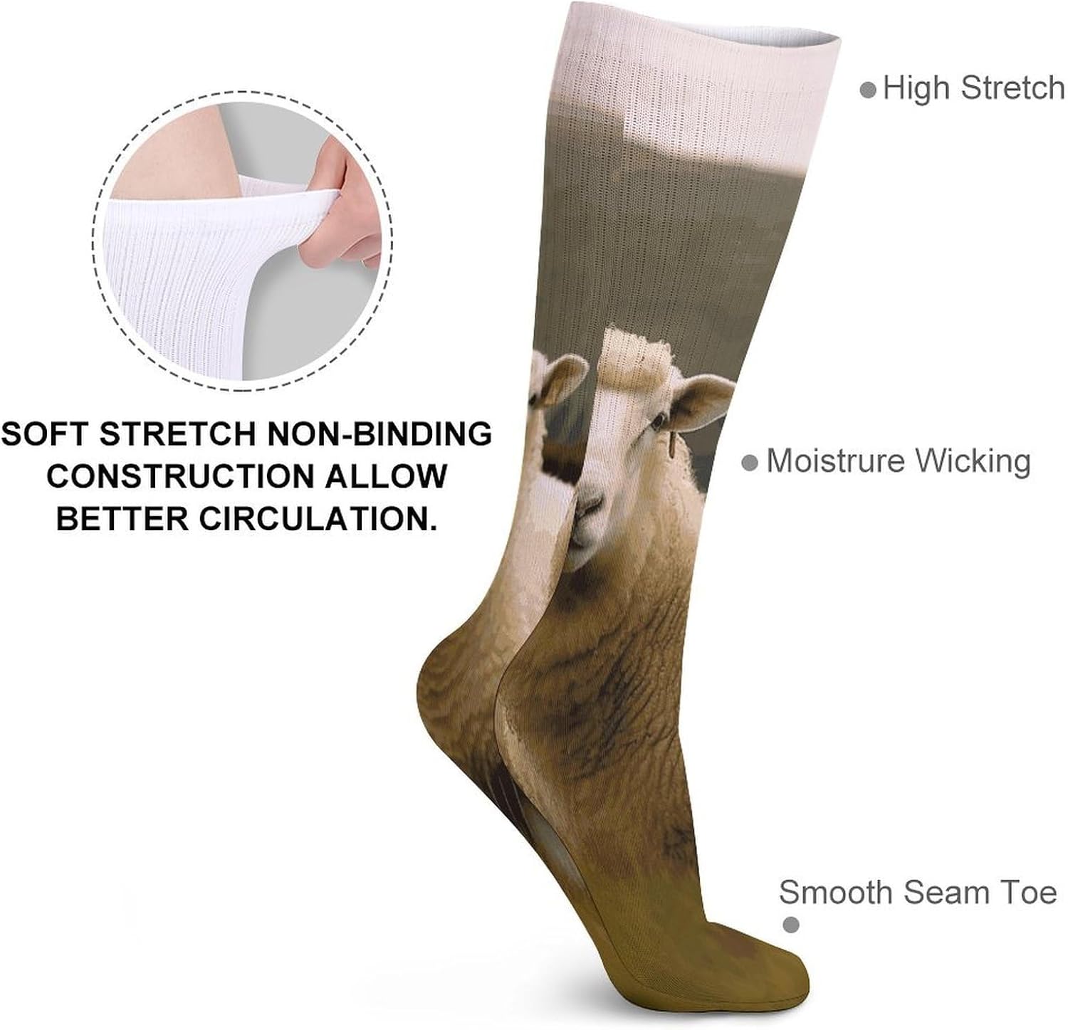 Two White Sheep Knee High Socks Cozy Knee High Socks Soft Mid-Length Sock for All Seasons Daily Wear Adult