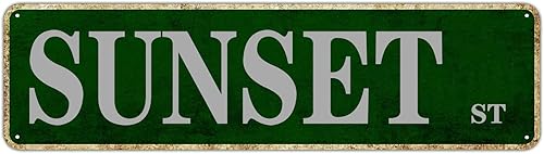 snowsun Letrero de metal con diseño de Sunset St Vintage, letrero retro de aluminio divertido para el hogar, letrero de salida, cocina, jardín,