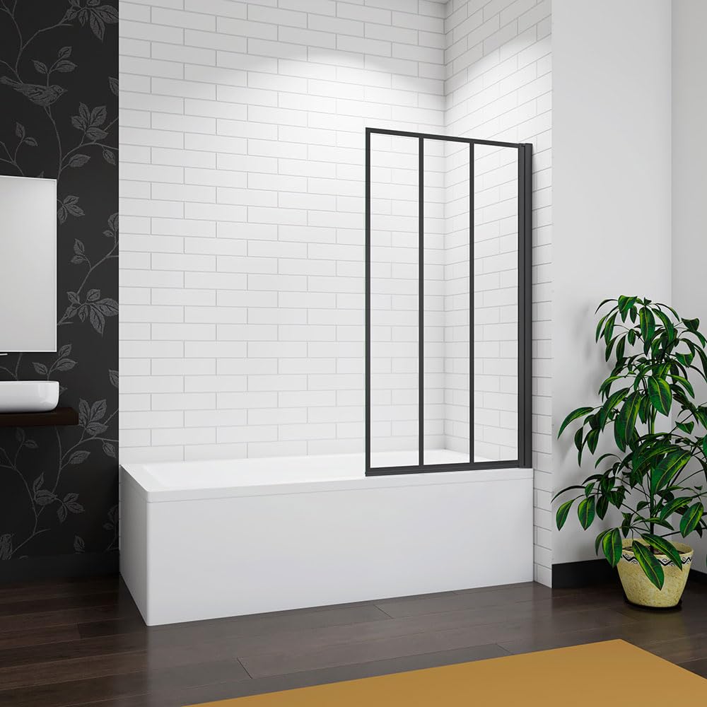 Acezanble Matt Black 700X1400mm Frameless Black Silk Pivot Shower Bath Screen