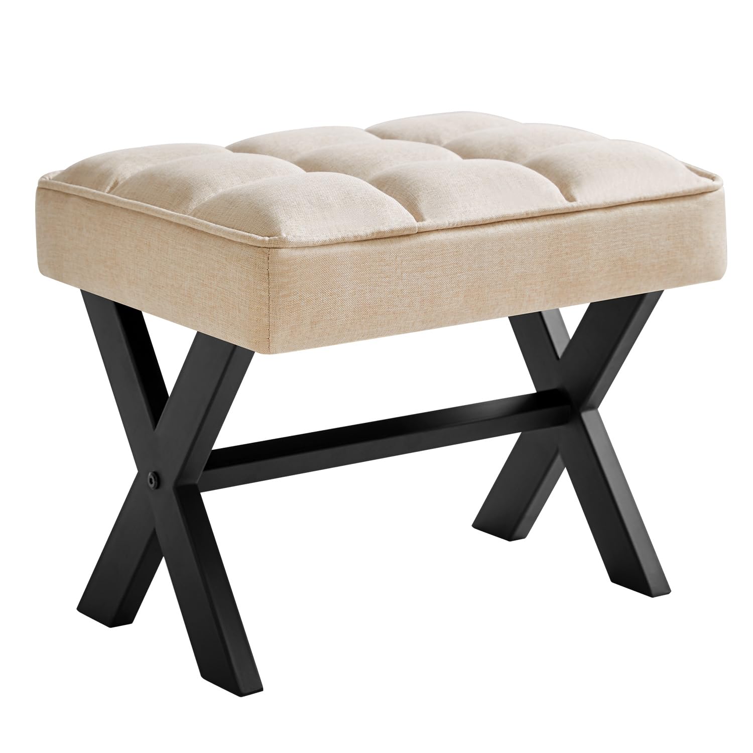 IBUYKE Taburete pequeño de 12 Pulgadas de Altura,Taburete Cuadrado de Lino,con Patas en Forma de X metálicas,Multifuncional para mesas de Borde pequeño,Taburete de pie en Sala de Estar, Lino WBD011Y