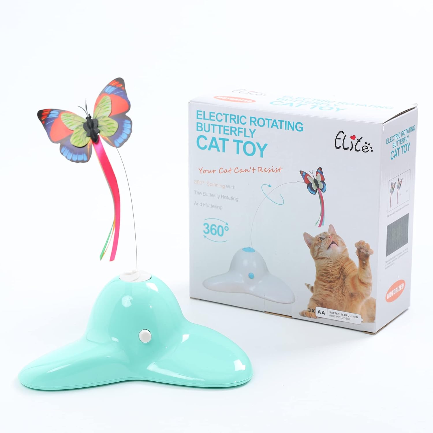 Suhaco Cat Toys Interactive Butterfly Cat Toy Automatic Electric Rotating Kitten Toys, Fun Puzzle Cat Toys for Indoor Cats, Exercise Cat Teaser Toy with Replacement (Green)