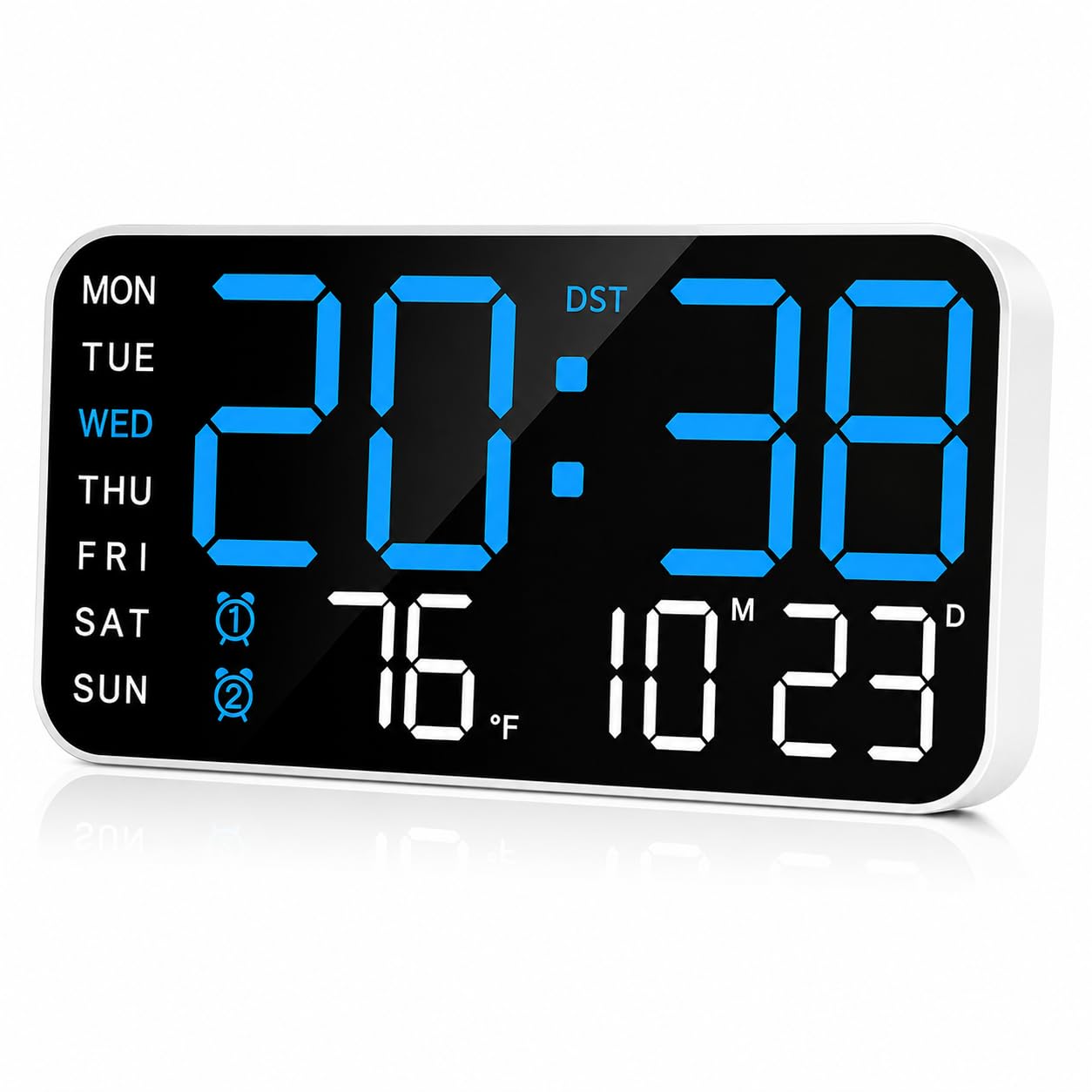 Zollyss LED Digital Wall Clock with Date, Day, Temperature, Dual Alarms, Voice Control, Adjustable Brightness, USB Powered – Ideal for Bedroom, Office, Seniors, and Home Decor-picture-19