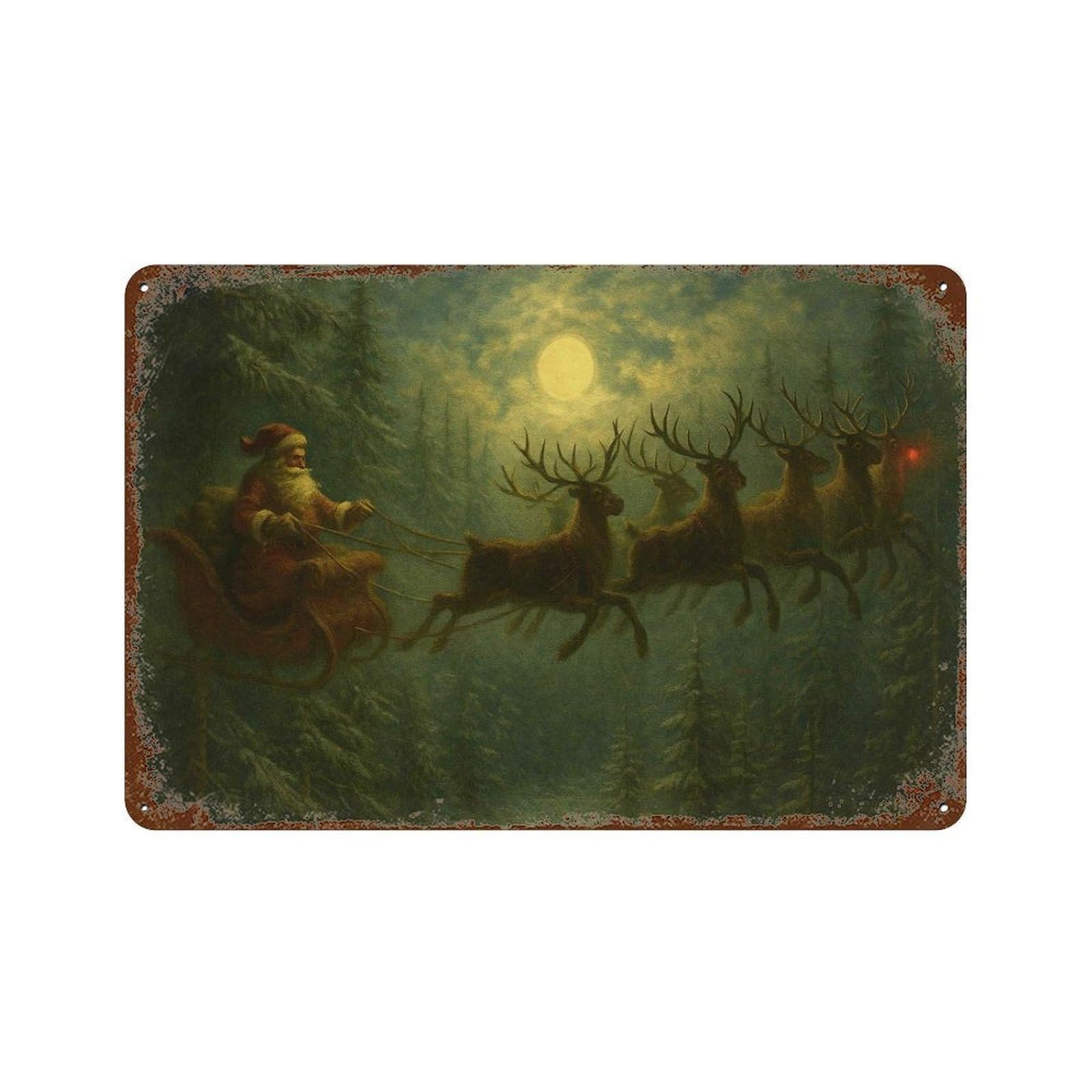 xiaoxiaoshen Vintage Santa Claus Sleigh Christmas Reindeer, Festive Winter Decor Wall Decor Art Metal Tin Poster Modern Home Decor Art Home Bar Shop Decorations Vintage Sign 20x30cm