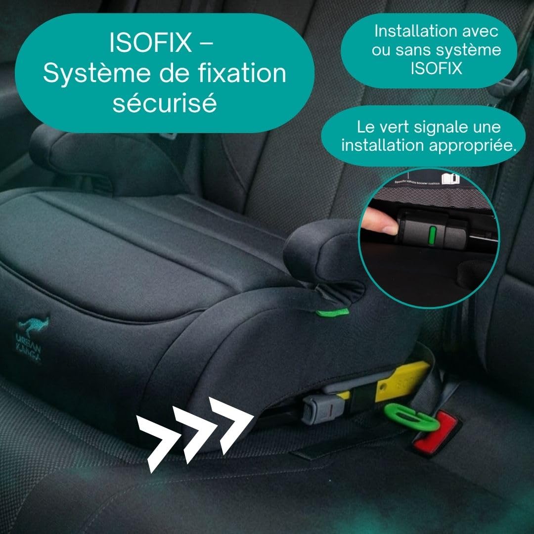 Urban Kanga Wombat Go Rehausseur ISOFIX 125-150 cm i-Size R129 | Sans dossier, rembourré, avec guide de ceinture