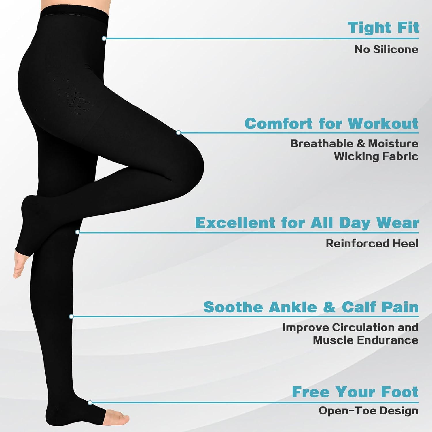 20-30 mmHg Compression Pantyhose for Women, Open Toe Medical Compression Stockings, Waist High Opaque Compression Tights for Edema, Varicose Veins, Swelling, Pregnant, Teacher, Doctor - Image 5