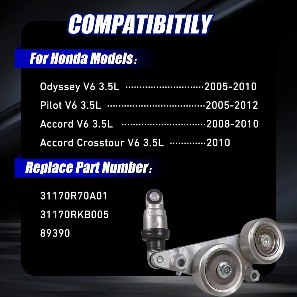 Belt Tensioner Assembly with Pulley Replacement For 2005-2010 Honda Odyssey / 2006-2011 Honda Pilot Replace # 31170-R70-A01