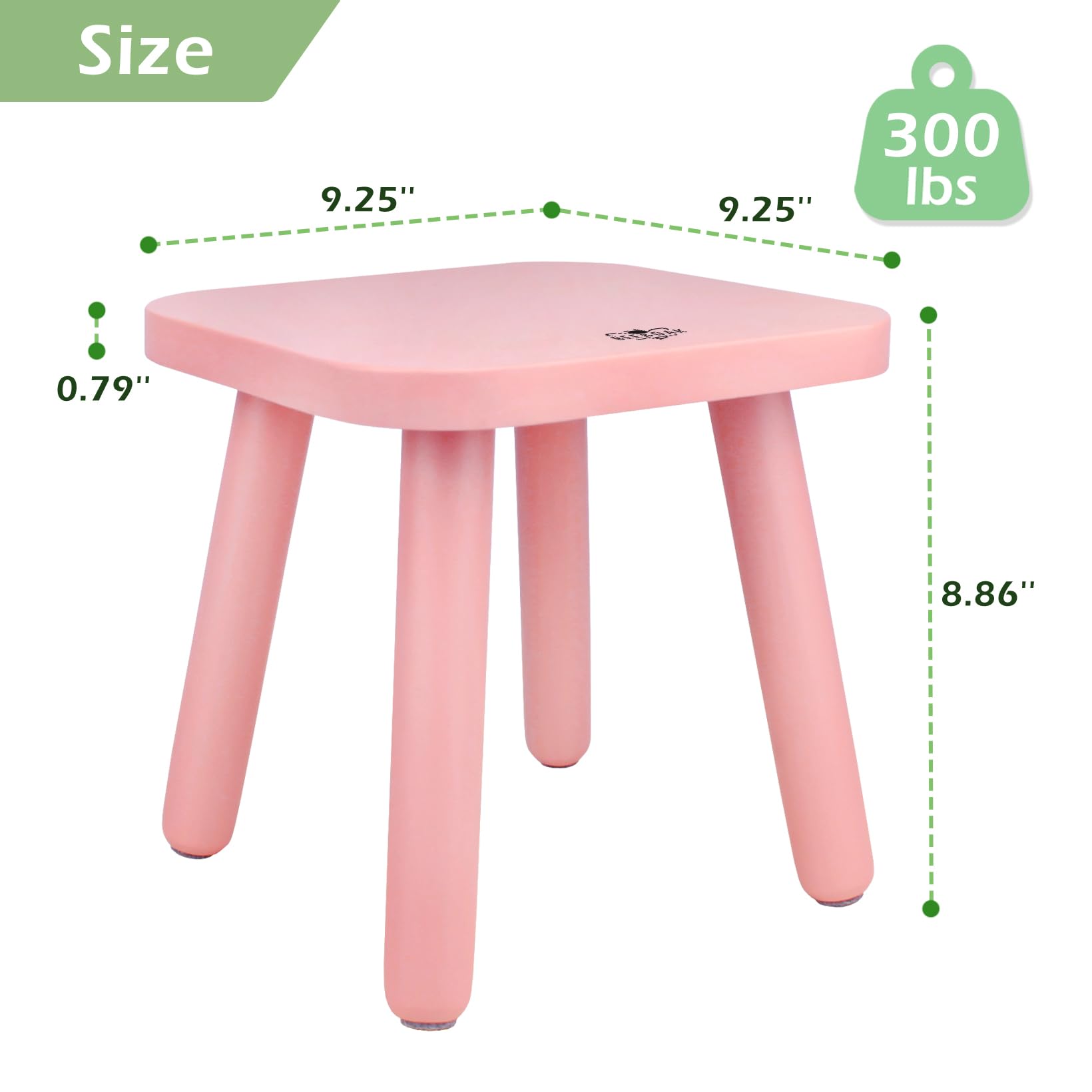 BEE&OAK Wooden Step Stools for Adults, Solid Rubber Wood Non-Slip Step Foot Stool, Heavy Duty 300 lbs One Step Stool for Bedroom, Bathroom, Kitchen (Pink, 9.25" (D) x 9.25"(W) x 8.86"(H))