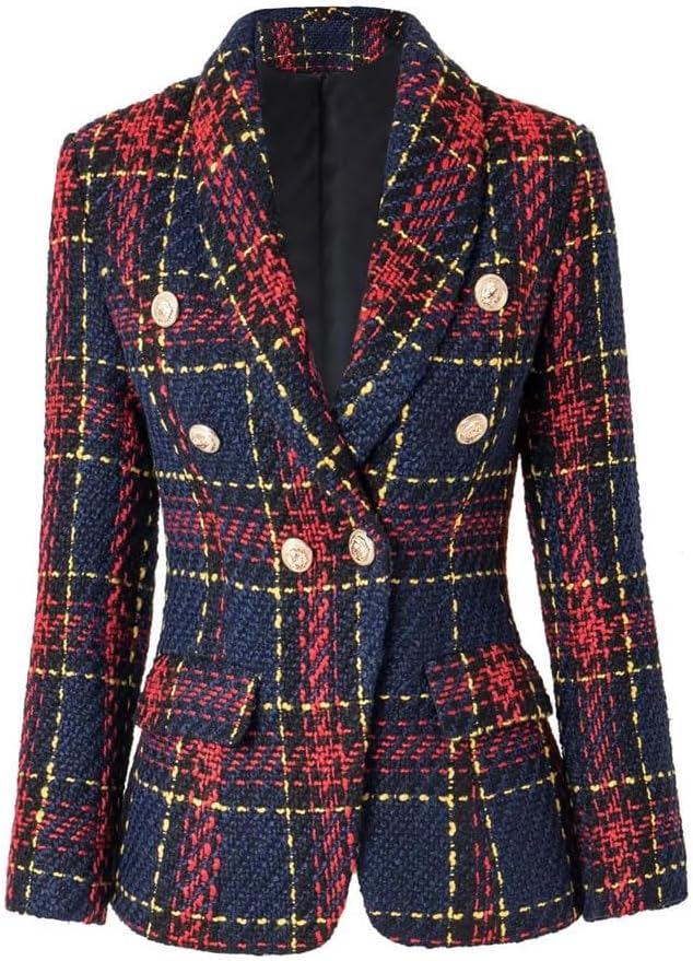 Women's Autumn Winter European American Slim Fit Plaid Woolen Blazer