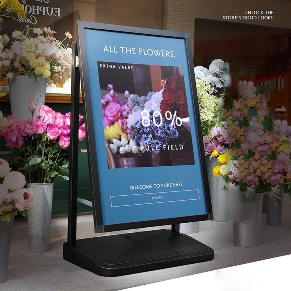 Marco para letrero resistente al viento Soporte para letreros de exterior resistente al viento para carteles Marco de aluminio a presión Base de agua de LDPE resistente(Black,63.5x40x143.5cm)