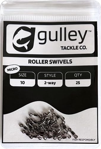 Black Nickel Power Roller Swivel 2-Way - Easy Connect, Anti-Twist Fishing Leader Line Connector with Smooth 360° Roller Action. Quick Tie Terminal Tackle for Saltwater or Freshwater Fishing