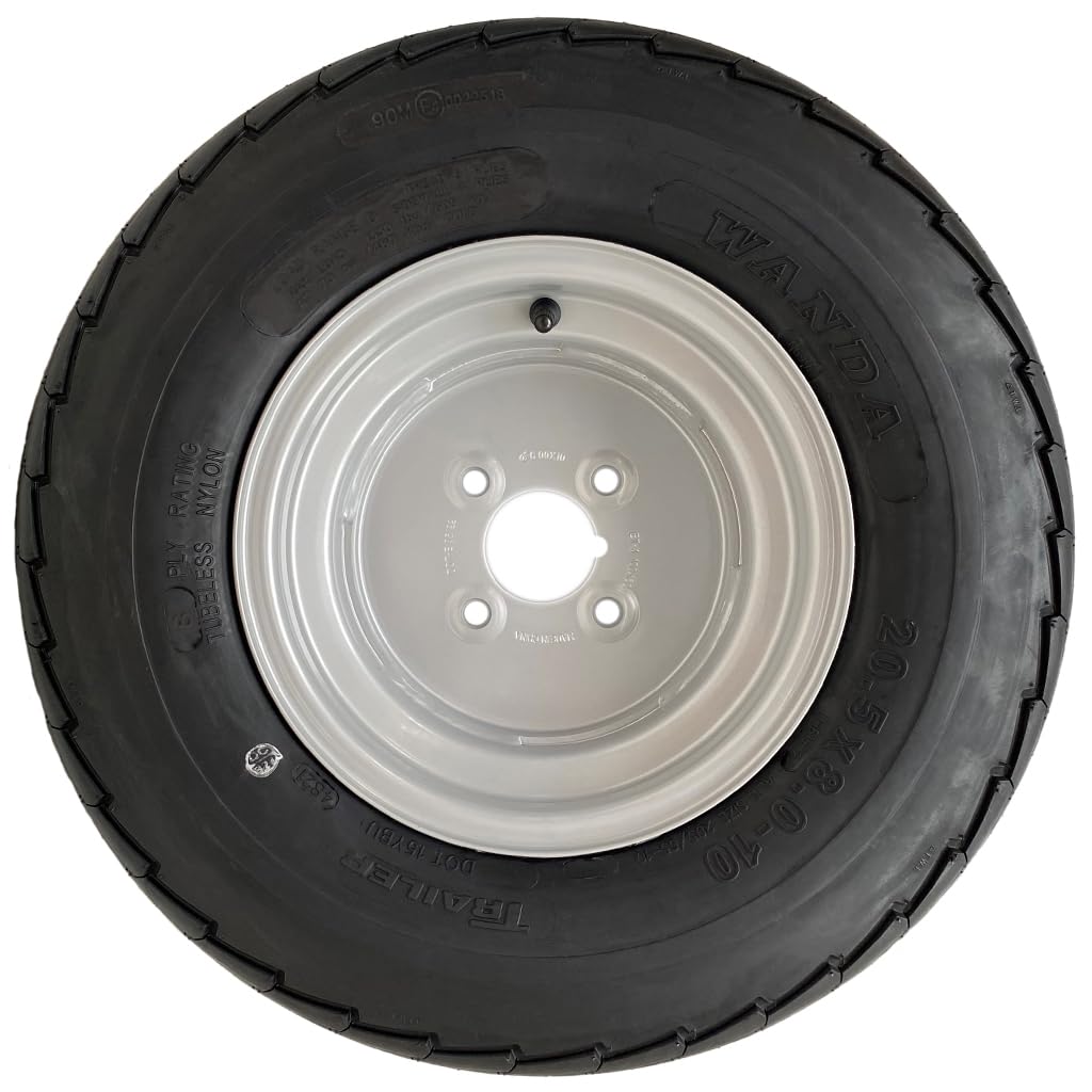 Parnells Ruote Complete per Rimorchio 20.5x8.0-10 Cerchio in Acciaio PCD 4 Pollici 4 Prigionieri 8 Strati Carico 605 kg
