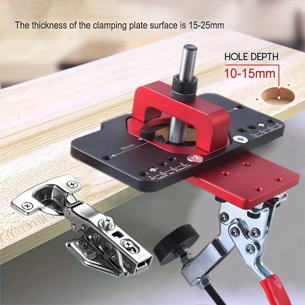 35mm Metal Concealed Hinge Jig Hinge Hole Drilling Jigs with Quick Clamp, Dust Vacuum Adapter Concealed Door Hinge Jig Guide for Woodworking Door Cabinet Hinges Mounting Tool