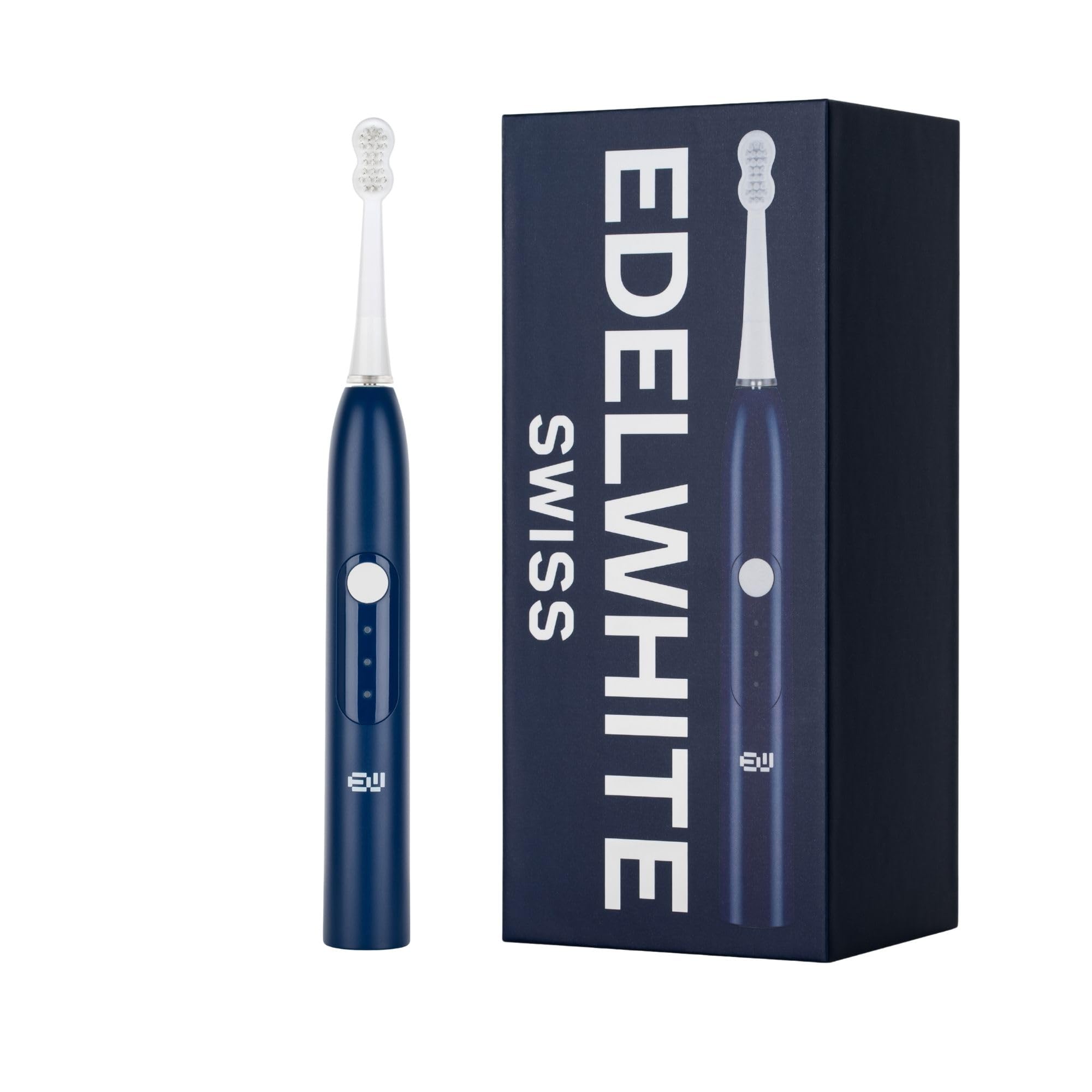 edel + white swiss - EW‑SG9 Viva Sonic - Brosse à dents suisse hydrodynamique avec 3 têtes de brosse professionnelles, charge directe USB C et mode massage - Compact et puissante - Bleu