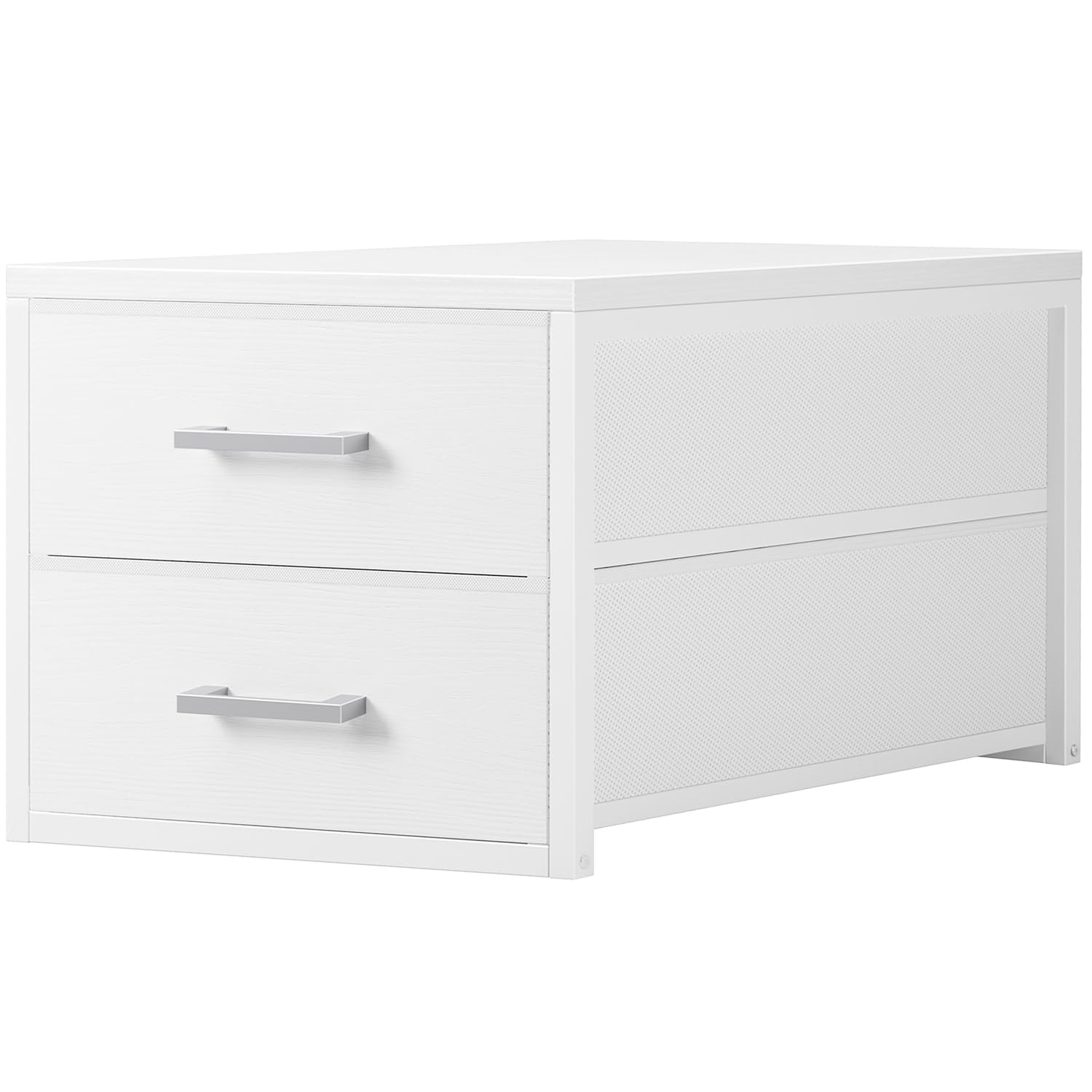 BOLUO Stapelbare Schubladen, schmaler Schrank-Organizer und Aufbewahrung, Stoff, weiß, 2 Schubladen, Kommode für Schlafzimmer, modern
