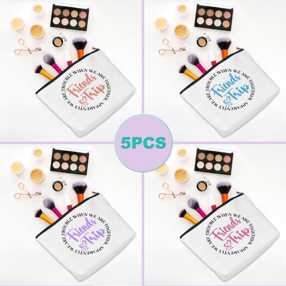 5 Pcs Girls Trip Gifts Girls Weekend 2026 Makeup Bag Friends Trip Gifts Favors Summer Gifts Cosmetic Bag Toiletry Bag Zipper Pouch Weekender Bags for Women Girl Friendship Bachelorette Party Birthday - Image 3
