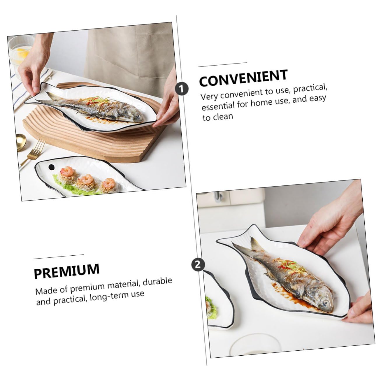 Uonlytech Plato para Cocinar Pescado al Vapor de Ceramica Soporte para Cocinar al Vapor Alimentos Plato para Servir Pescado Forma de Pez
