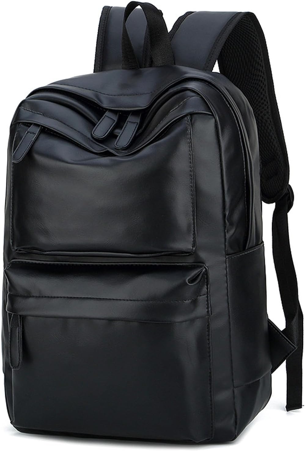 Mens Leather Backpack, Carry On Backpack Fits 16.1'' Laptop Bag Large Capacity Business Travel Hiking Waterproof (Black)