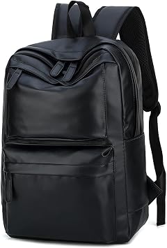 Mens Leather Backpack, Carry On Backpack Fits 16.1 Laptop Bag Large Capacity Business Travel Hiking Waterproof Black
