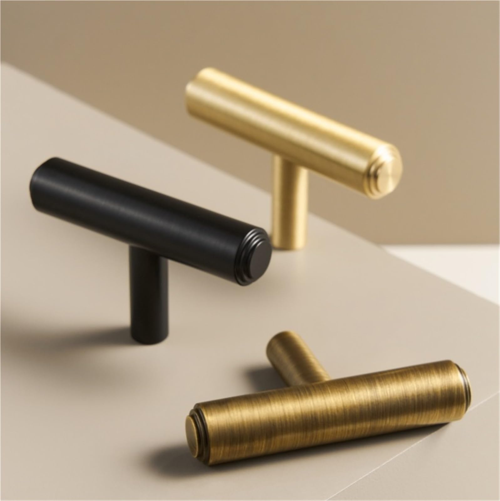 2 Pcs Solid Cabinet Knob Antique Brass T-bar Wardrobe Drawer Door Handle Pull(Black,M)