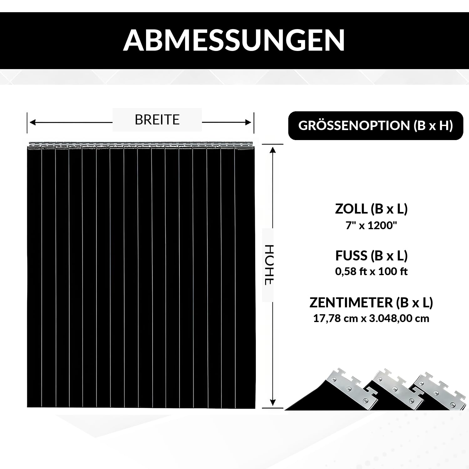 PVC-Streifenvorhang Schwarz 0.5x100' - 18cm Breite x 3048cm Höhe, Blickdicht, Lichtundurchlässig, Schwerlast, Wasserdicht, für Lager, Gefrierraum, Garage AP1173