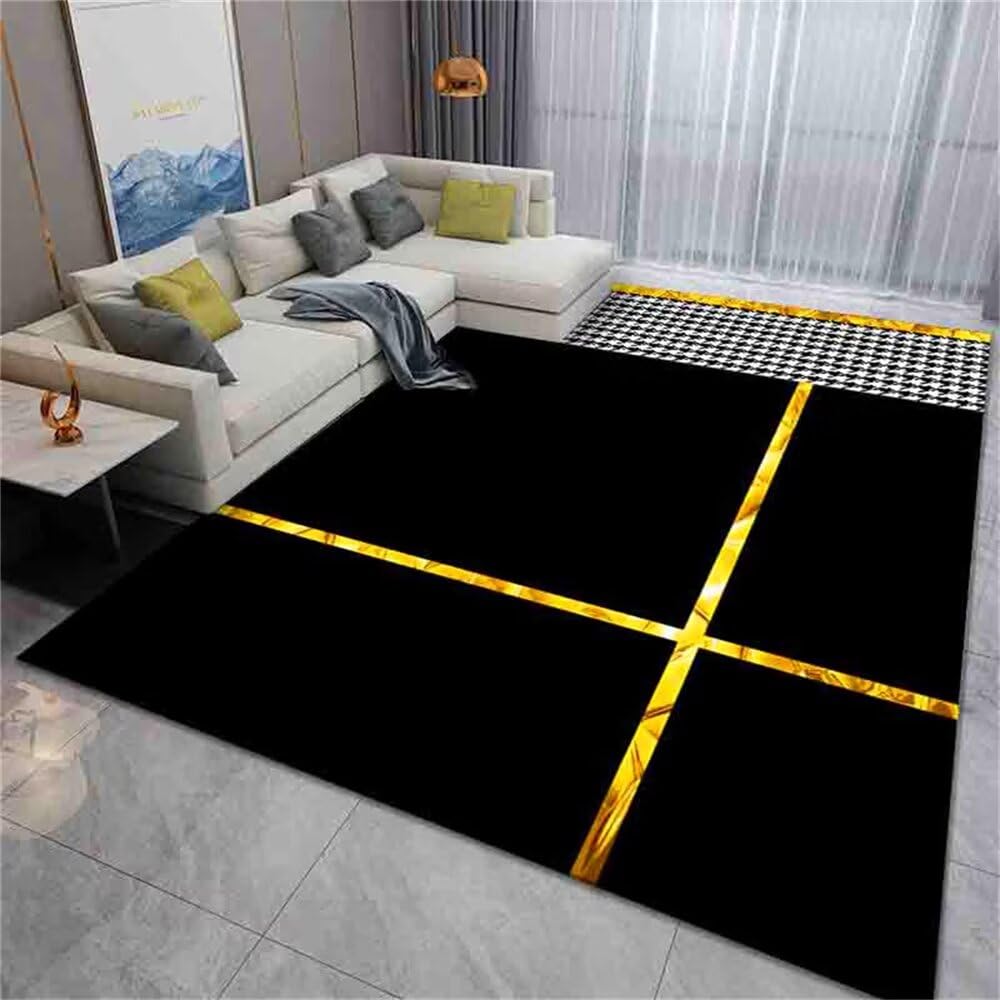 Tapis de salon de luxe léger noir 50x80cm aux finitions soignées pour salle à manger