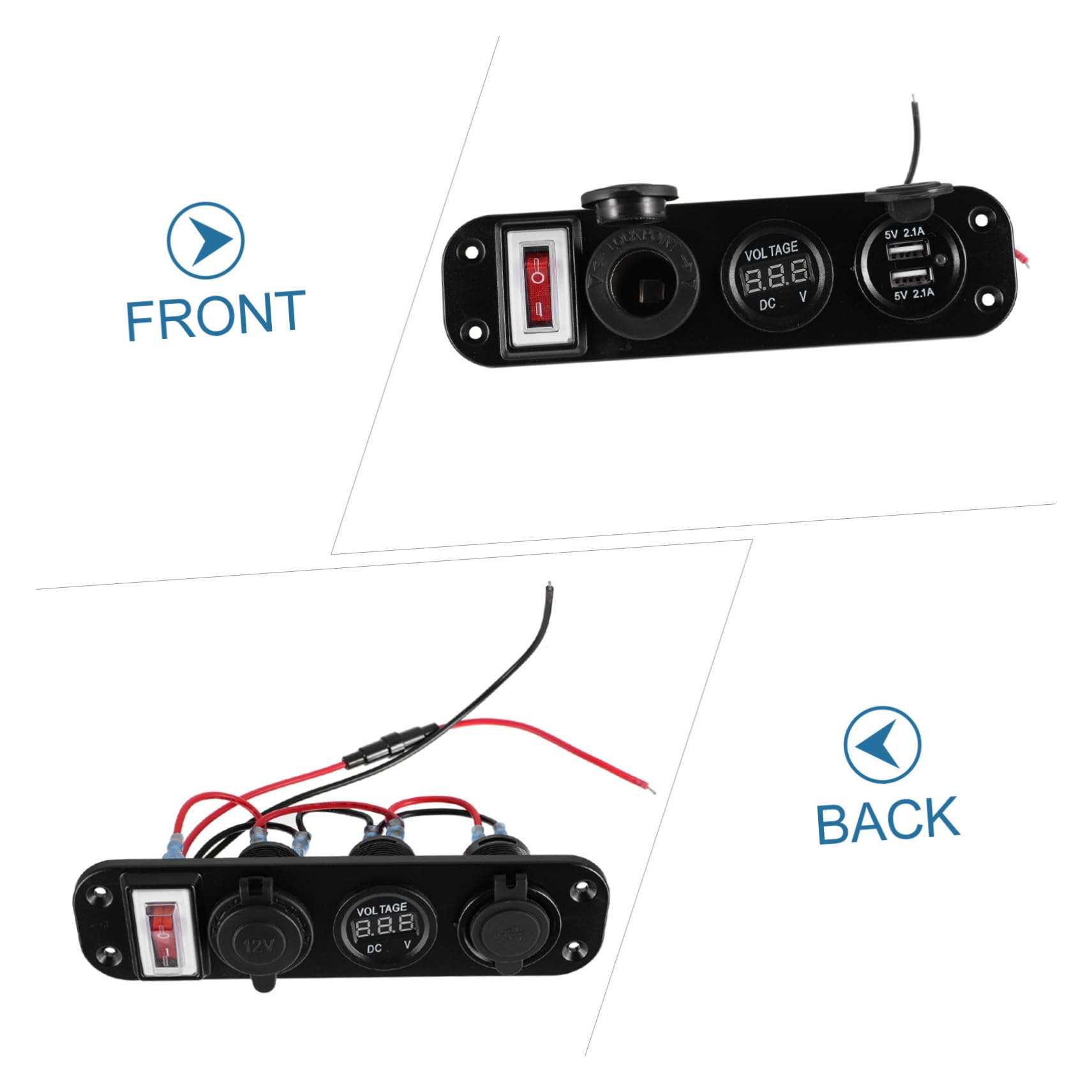 Caricatore Auto USB Voltmetro Digitale, Doppia Porta e Pannello