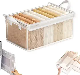 Kit C/2 Caixa Organizadora Com Tampa Transparente e Alças | Cor Branca, Dobrável, Reforçada, Multiuso e Fácil de Limpar | Ideal para Closet, Guarda-Roupa e Lavanderia | Marca Bigzu®
