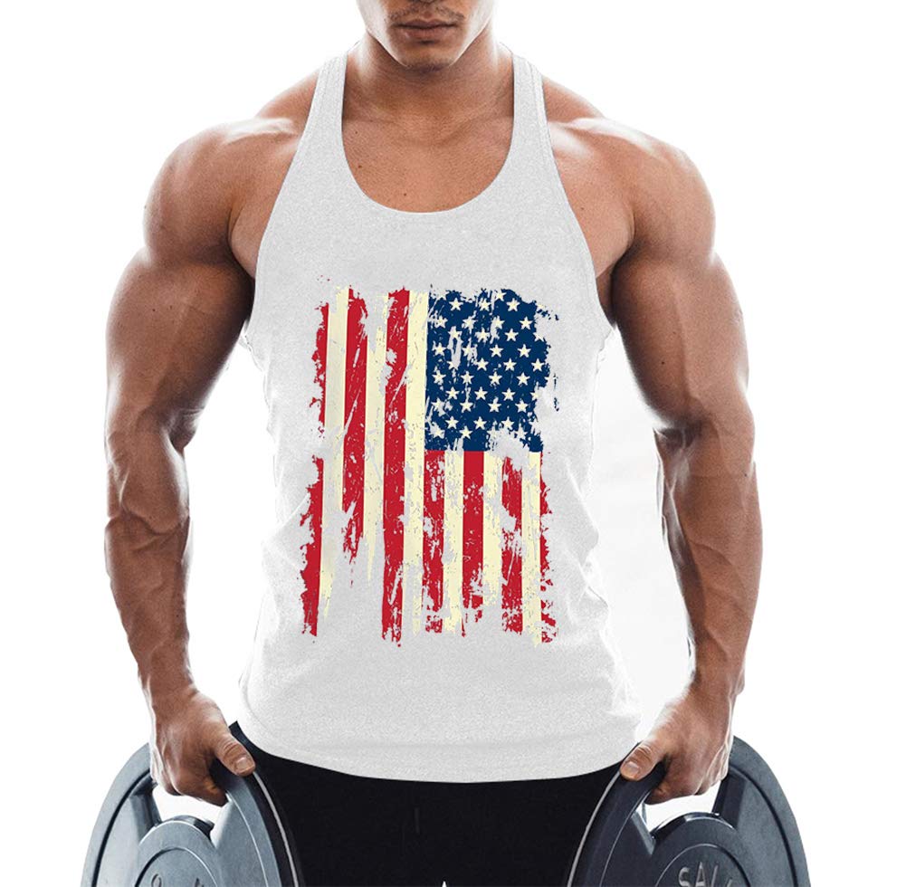 CUIFUTANGMen Stringer Tank Top Y Back American Flag Sleeveless Muscle Gym Bodybuilding Patriotic T Shirt