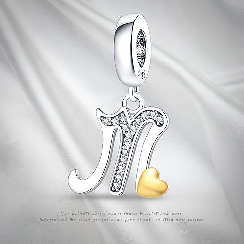 Miniatura 5 de Pandach Dijes de plata de ley 925 con letras iniciales del alfabeto de la A a la Z, plata maciza, circonitas cúbicas, colgantes para pulseras