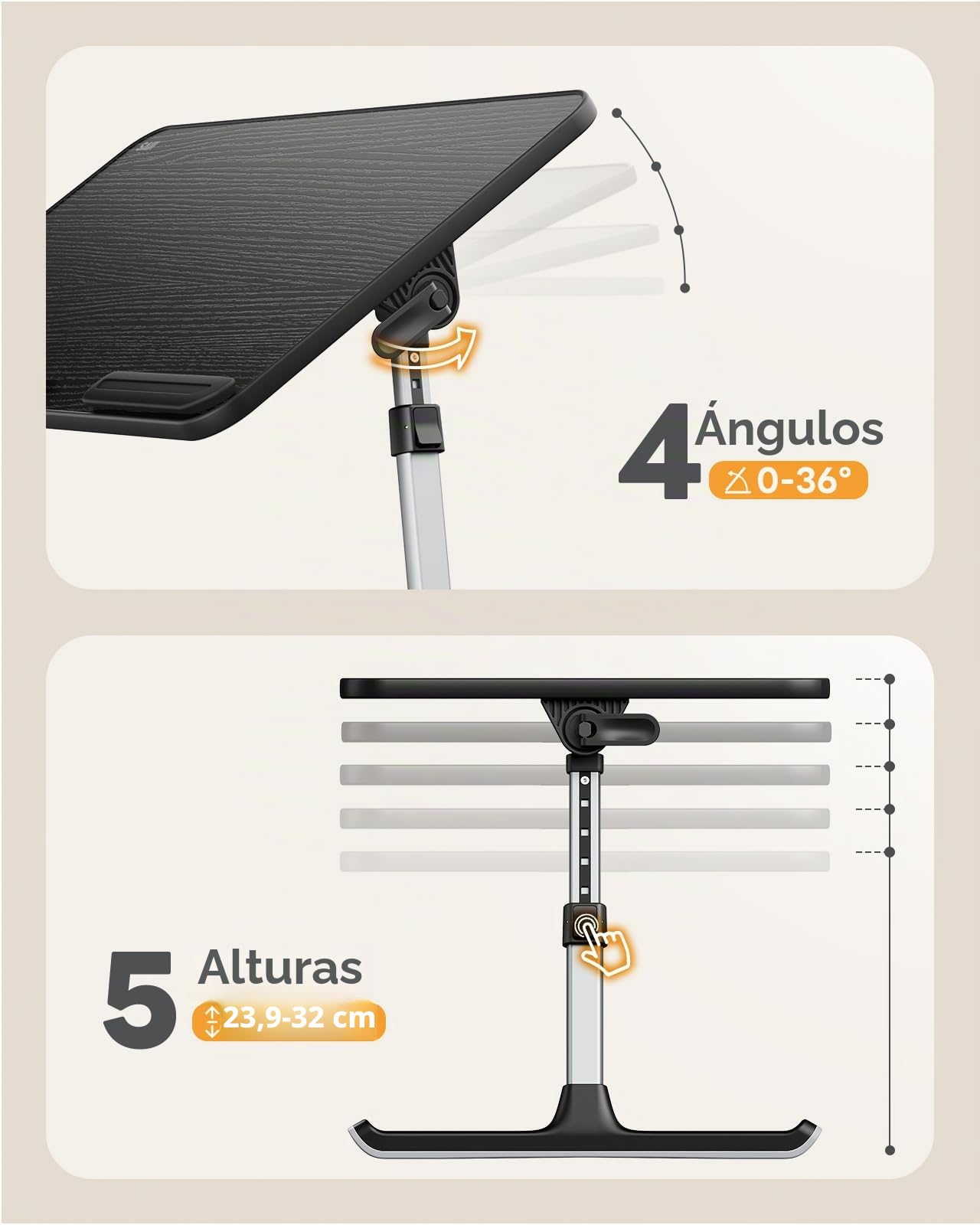 Mesa, SAIJI Mesa Plegable,Altura Ajustable, Soporte para Computadora Portatil en 5 Alturas, para sofá, Suelo, Trabajar, estudiar, Leer, Escribir, caben hasta 17 "portátil (52 * 30cm Negro)