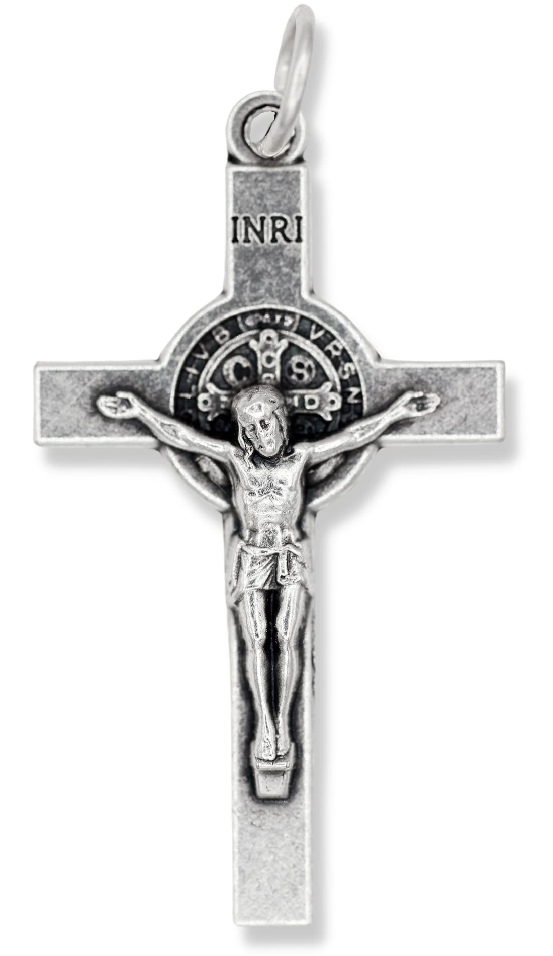Caritas et FidesCaritas et Fides Bulk Pack of 5 - St Benedict Crucifix Large Cross for Rosary Making - 1 1/2" Silver Oxidized Crucifix Rosary Part for Saint Benedict Rosary or Rosary Making Supplies, Made in Italy