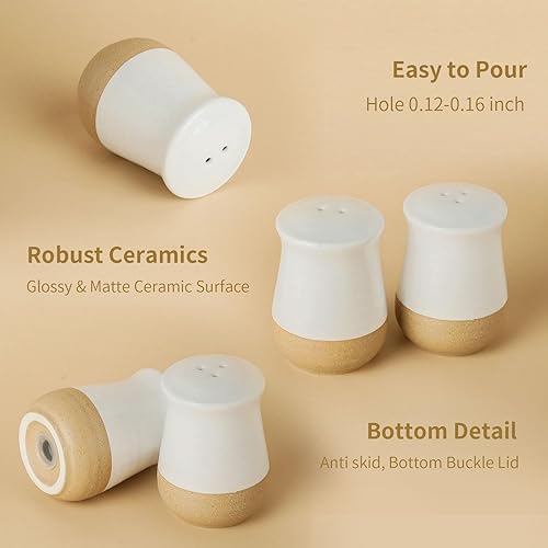 Vista 6 de Hasense Juego de salero y pimentero, salero blanco de cerámica para encimera de cocina, bonitos pimenteros, juego de coctelero de especias