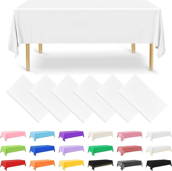 NACHLYNN 6 Stück Einweg Tischdecke 137 x 274 cm Weiß Rechteckige Tischabdeckung Wasserdicht Gartentischdecke für Festivals Party Hochzeiten Brautpartys Geburtstag Dekorationen - 1